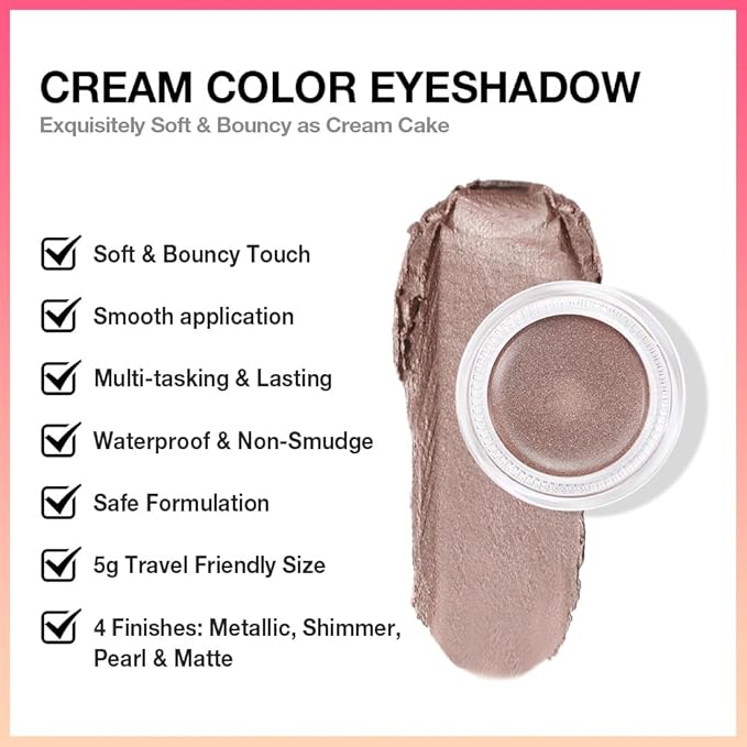 Kaely Single Cream Eyeshadow Pot, Caramel Metallic Eye Shadow for Older Women High Pigmented Waterproof, Natural Eyeshadow Palette Makeup Brightener, sombras en crema para ojos, Blendable, 710