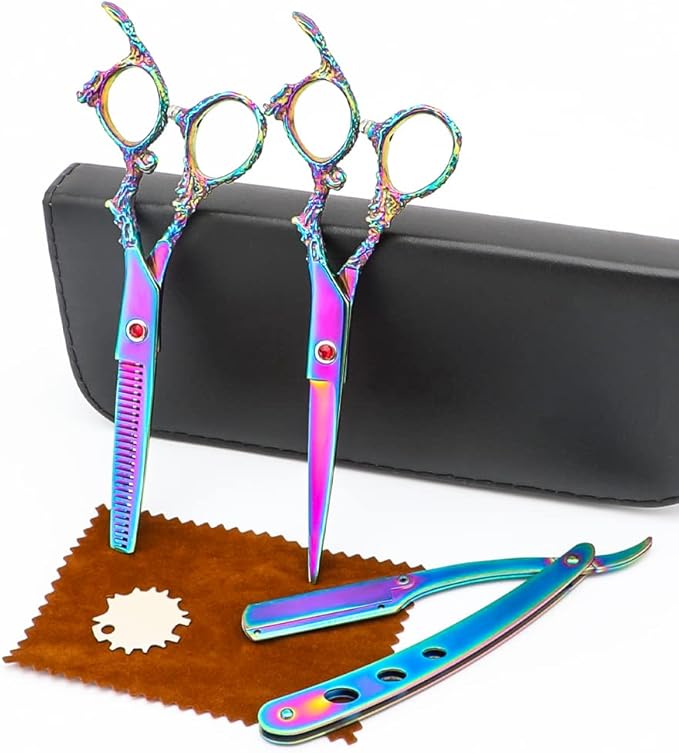 Professional Hair Cutting Scissors Sets Multifunctional Thinning Scissors Straight Shears Tools Stainless Steel Salon Barber Hairdressing Scissors for Men Women Home Use