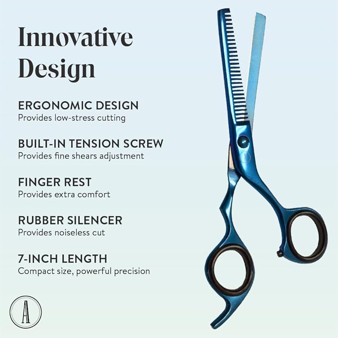 ANDUSTRIAL - Professional Hair Cutting And Thinning Scissors/Shears For Men/Women/Home/Salon - Premium High Carbon Steel Quality - Smooth And Sharp - 7 Inch, Blue