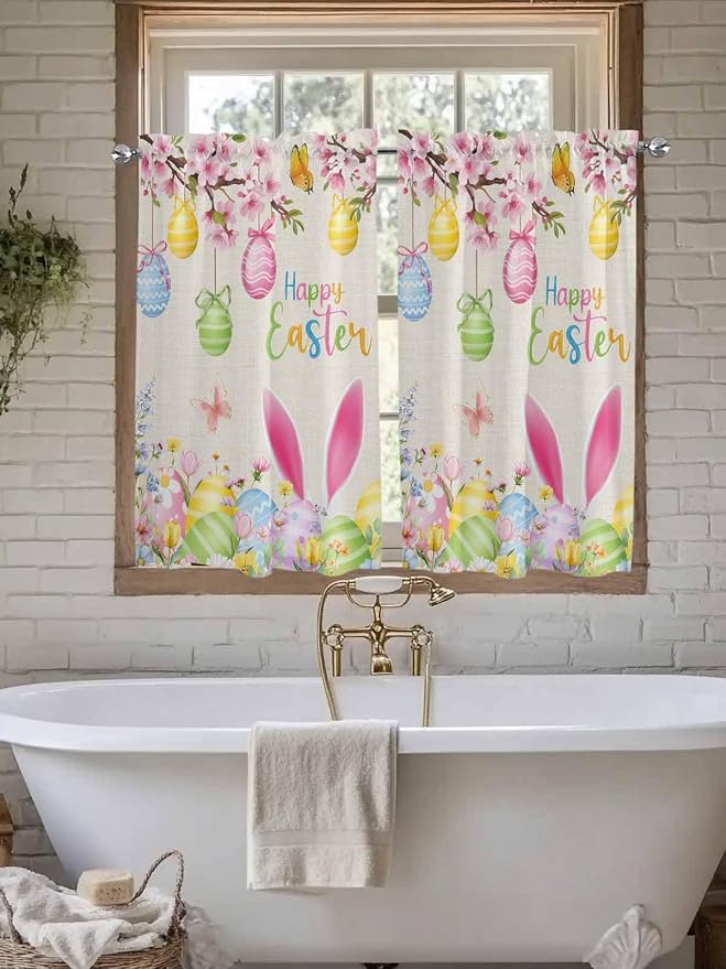 Happy Easter Kitchen Curtains 54 Inches Length, Spring Farmhouse Bunny Eggs - Image 7
