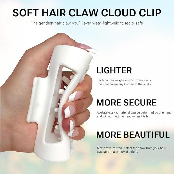 Silicone Hair Clips, Cloud Hair Pins for Women, 3.9 inch Soft Hair Claw Clip for Thick/Fine/Thin/Curly Hairstyle, Amber 3 Pack