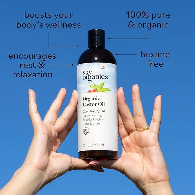 Sky Organics 16oz Castor Oil w/Wraps | Reusable Organic Castor Oil Pack to Boost Body's Wellness, Encourage Rest & Relaxation | Adjustable Elastic Straps Cotton Durable Easy to Use