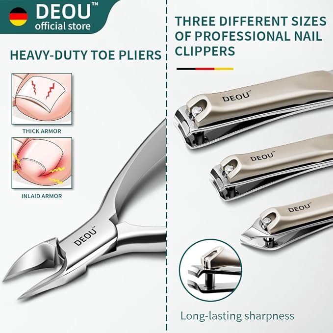 DEOU Kit Grooming Nail Clippers Set 11 in 1 Stainless Steel Professional Manicure Kit Nail Clippers Set for Women, 11pcs Luxurious Personal Care Manicure Nail Gift Set for Travel or Home