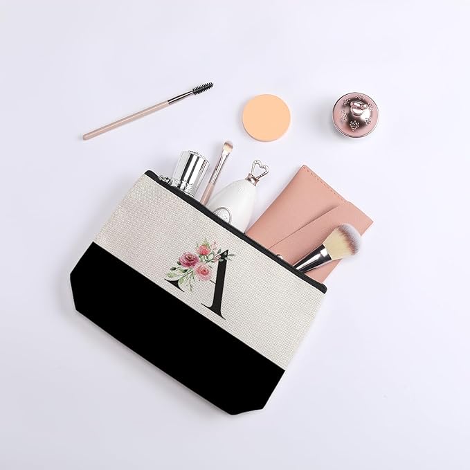 Initial Makeup Bag, Personalized Gifts for Women, Personalized Makeup Bag, Bridesmaid Gifts, Cosmetic bags for Women (Letter A)