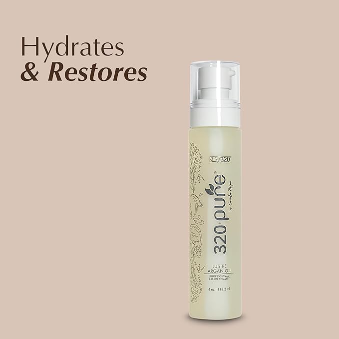 Rev320 320Pure Lustre Argan Oil For Hair 4oz Pump, Aceite de argán para el cabello, Argan Oil Hair Treatment with Pure Argon for Color-Treated, Damaged, Dry, Straight and Curly