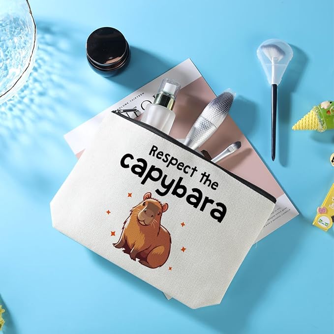 Funny Capybara Makeup Bag Capybara Gifts Cosmetic Bag with 8 PCs Stickers Animal Lover Gifts for Women Girls Daughter Best Friends Sisters Capybara Stuff Graduation Birthday Gifts Travel Toiletry Bag