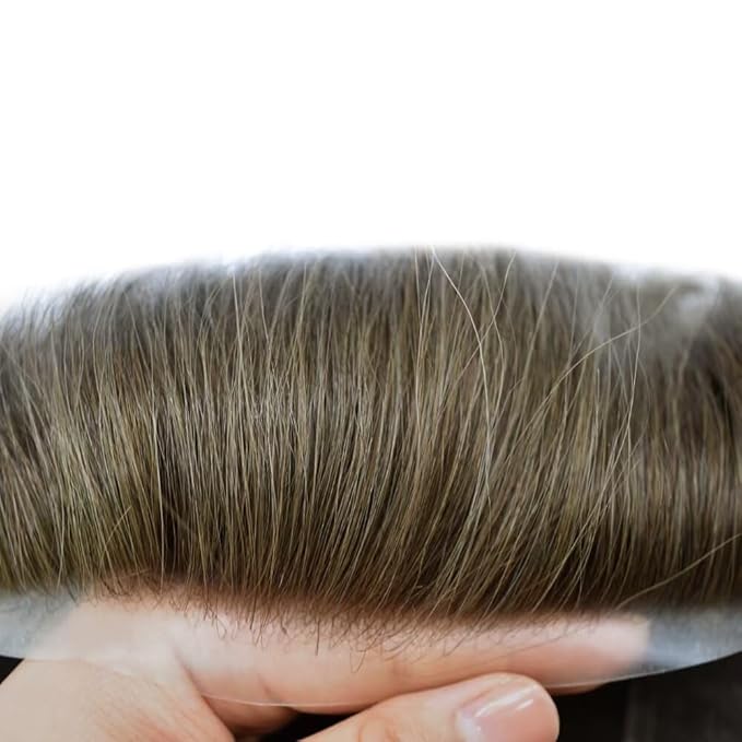 FACE MIRACLE Toupee for Men French Lace Hairpiece Human Hair Replacement System Skin PU Mens Toupee Hair Wigs for Man V-Looped Front Hair Prosthesis 7"X9" #3 Dark Brown