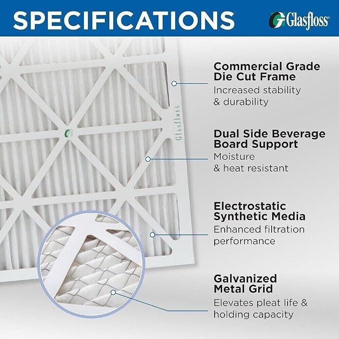 Glasfloss 20x30x1 MERV 10 Pleated Air Filters Box of 6. Actual Size: 19-5/8 x - Image 3