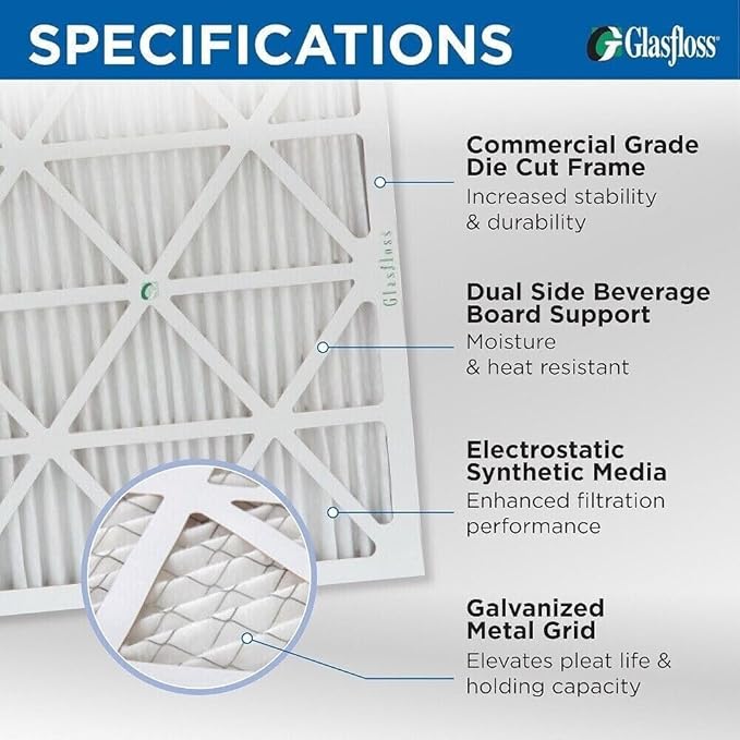 Glasfloss 19-7/8 x 21-1/2 x 1 MERV 10 Pleated Air Filters Box of 6. Replacement - Image 2