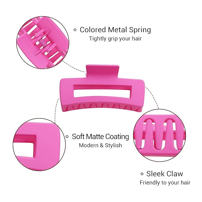 Shinowa Hair Claw Clips, 3 Pieces Leopard Print Claw Clip, Strong Hold Hair Jaw Clips for Thick Hair, Hair Accessories for Women Girls, Rose Red