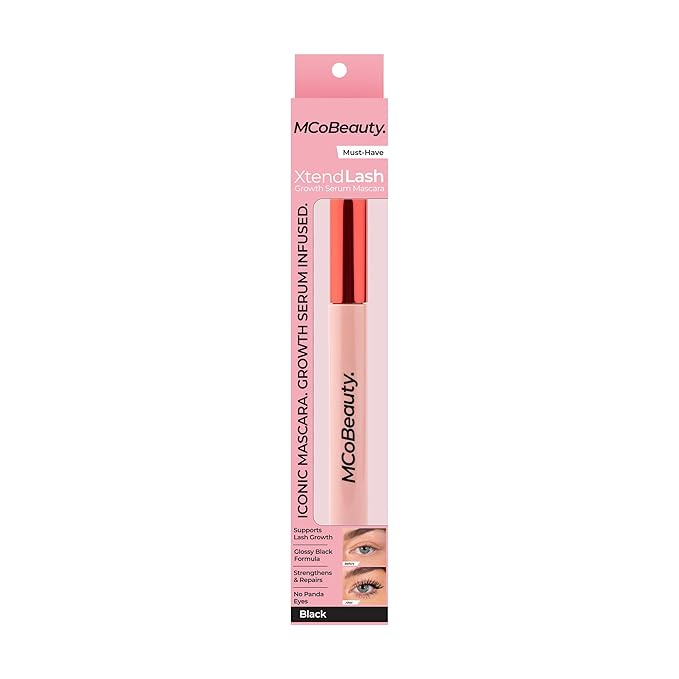 MCoBeauty - XtendLash Booster Serum Mascara - Black Tubing Mascara with Red Clover Flower Extract, Betaine and Peptides - Defines and Enhances the Look of Lashes - Eye Makeup