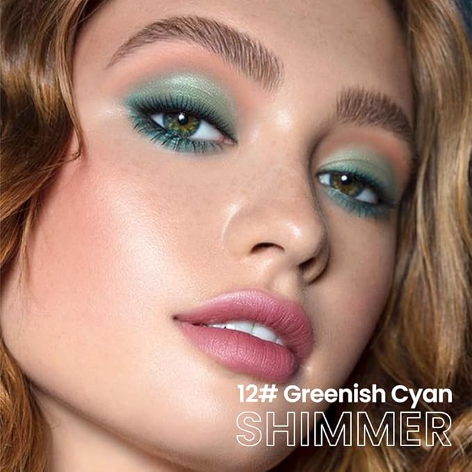 evpct Greenish Cyan Shimmer Cream Eye Shadow Brightener Sticks Set for Eyes, Cyan Shimmery Matte Pencil Eye shadow Applicator Stick Pen Palette Makeup Waterproof sombras en crema para ojos 12#