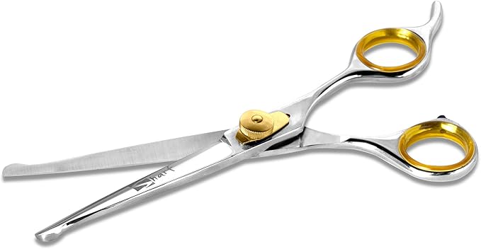 Sharf Dog Grooming Scissors, Gold Touch 7.5 Inch Straight Sharp Professional Pet Grooming Shear with Safety Round Tip, Ball Point for Safe and Easy Use for Cat or Dog Grooming