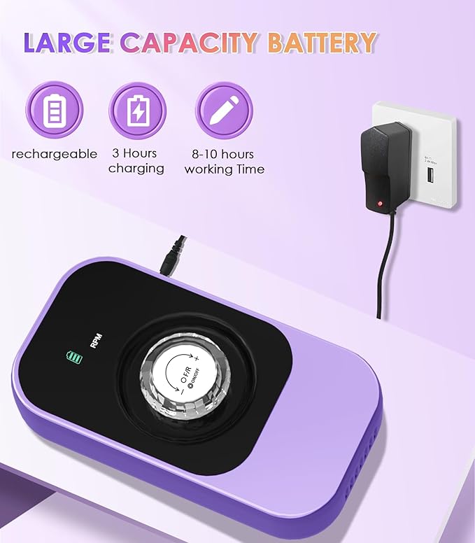 Portable Electric Nail Drill Machine: Professional Nail File Machine 40000RPM, Rechargeable Cordless Nail-E File with Bits & Base for Acrylic Nails Remove Gel Polish Manicure Salon Home, Light Purple