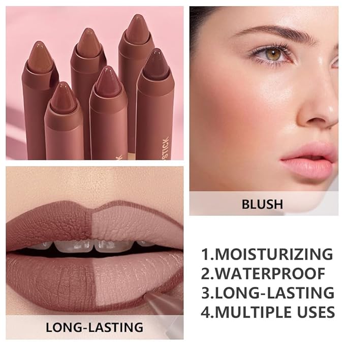 Matte Lipstick Crayon for Women, Nude Brown 24 Hour Lipstick Lip Liner Pencil, Neutral Lip Stick Lipliner Long Lasting Waterproof Smudge Proof, Vegan & Cruelty-Free, 03