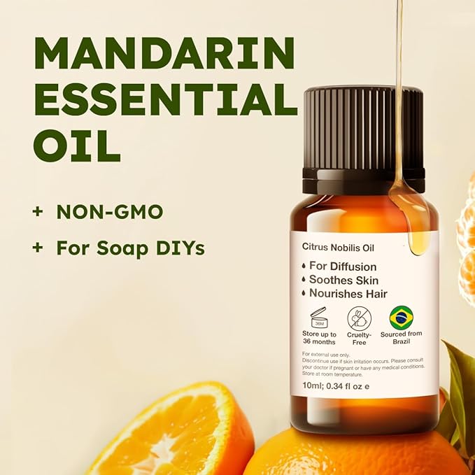KUKKA Mandarin Essential Oils - 0.34 Fl Oz - for Hair, Skin, Diffuser, Aromatherapy & DIY Soap Making Scent