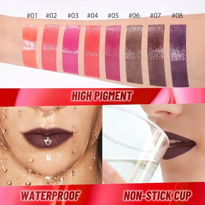 Maroon Lip Stain Peel Off Lip Gloss oil Dual-Ended Combo, Lips Liner Stain Peel Off Tattoo, Long Lasting & Waterproof, Transfer-Proof Lip Tint Stain with Lip oil for All Skin Type 07#