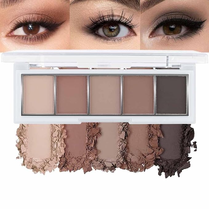 5 Colors Matte Nude Eyeshadow Makeup Palette, Nude Brown Cocoa Taupe Ebony Black Smokey Matte Cream Mini Eye Shadow Palette Makeup for Older Women Blue Green Eye, Contour Palettes sombras de ojos