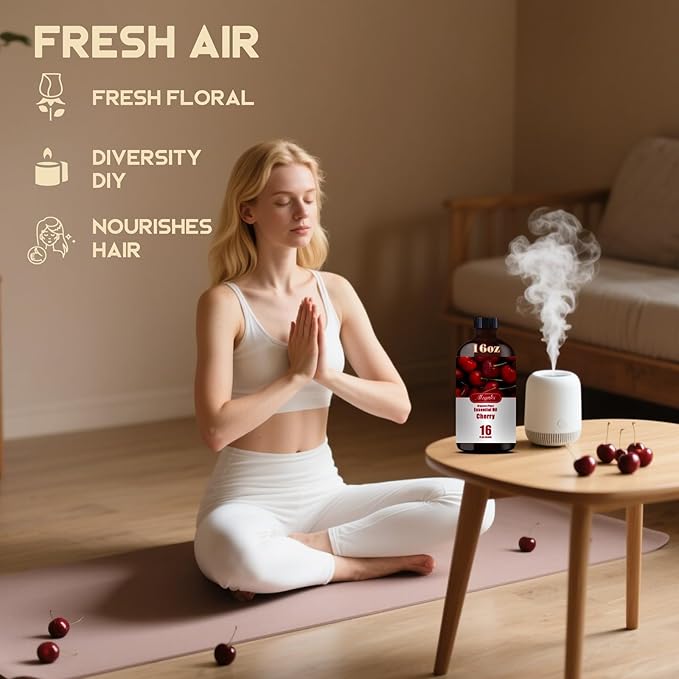 Cherry Fragrance Oil-Cherry Essential Oil 16.33oz (490ml)-100% Pure Natural Scent for Diffusers, Candles, Soap Making & Aromatherapy | Relaxing Home & Gift Essential Oil for Bath, Massage