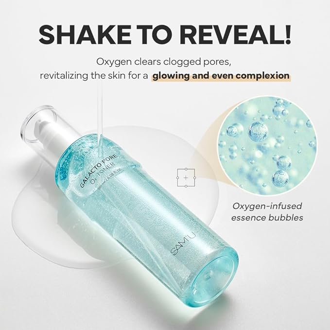 SAM'U Galacto Pore O2 Toner, Exfoliating & Pore-Tightening, Oxygen Bubble Galactomyces Toner, Hydrating for Sebum Control & Suitable for All Skin Types, Korean Toners, 6.08 Fl. Oz