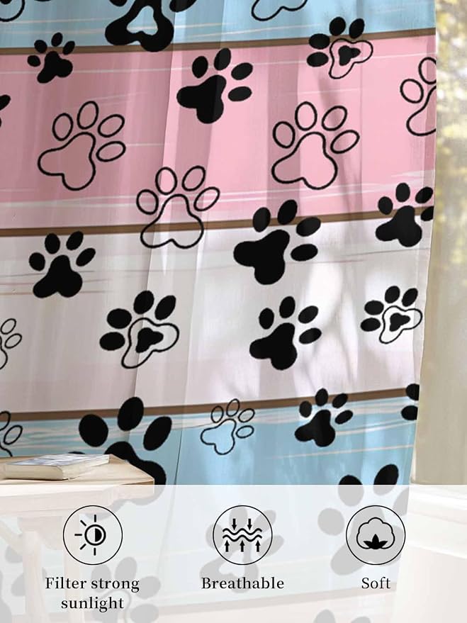 Sheer Curtains 45 Inch Length, Vintage Farmhouse Wooden Grain Privacy Voile - Image 6