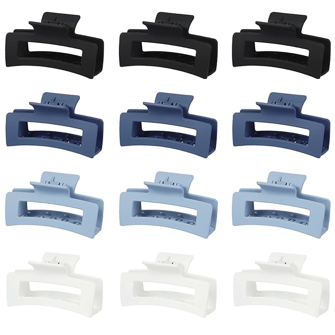 12 Pcs Medium Hair Clips, 3.5 Inch Square Claw Clips for Thick and Thin Hair - Blue