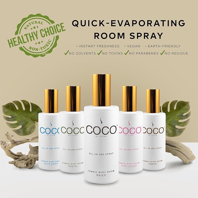 COCO by Stone 5oz All-in-One Spray (Honeysuckle) Shake & Spray Formula for Fabric, Pillows, Interiors, Clothing, Home Fragrance Accessories, Room Perfume, Room Deodorizer, Vegan & Cruelty-Free