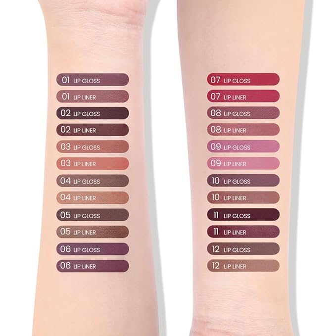 AMY'S DIARY 2pcs Matte Dark Red Lip Liner & Lipstick&Shiny Clear Lip Oil Makeup Set, Liquid Lipstick 24H and Lip Liner Set Matt Liquid Lips Make Up Waterproof Long Lasting (01#, 2 Pcs Set)