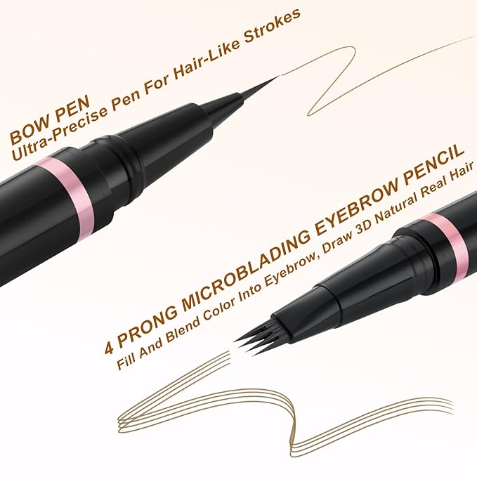 Eyebrow Pencil Makeup Kit, with Waterproof 2-IN-1 Microblading Eyebrow Pen, Eyebrow Pomade, Eyeliner and Dual-ended Eyebrow Brush, Brow Pencil Kit for Natural Eyebrows - Dark Blonde
