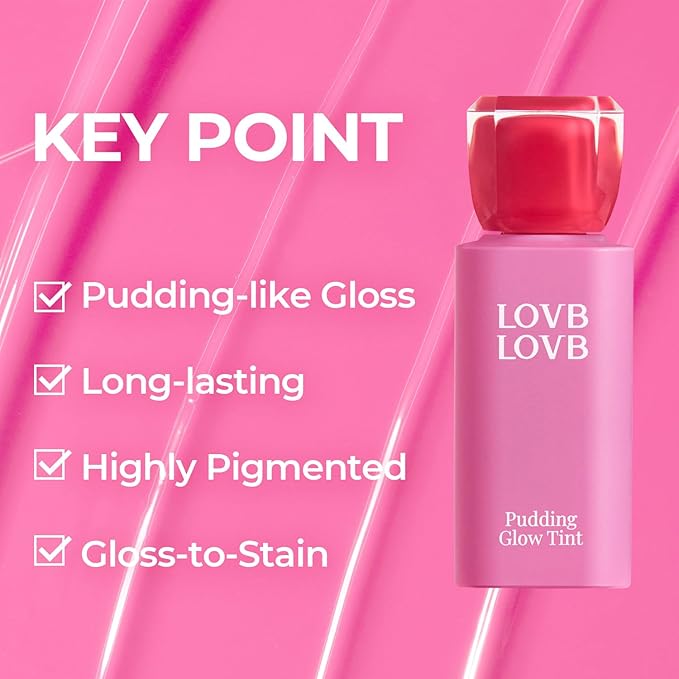 Pudding Glow Korean Lip Tint | Natural Lip Stain | Gloss to Stain | Long-Lasting & Non-Sticky | Lightweight Lip Tint 0.14 oz. (03 CANDY BERRY)