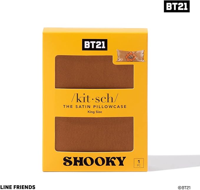 Kitsch x BT21 (Shooky) Satin Pillowcase with Zipper for Hair & Skin - Softer Than Silk Pillow Cases, Smooth Cooling Pillow Cover, Wrinkle-Free, Machine Washable, King Size (19x36)