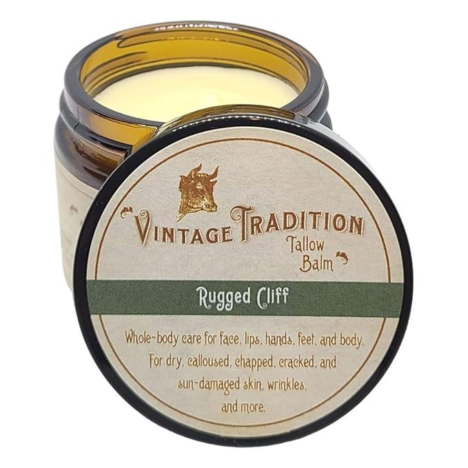 Vintage Tradition Beef Tallow All Purpose Balm - Healing, Hydrating Musk Skin Care Salve Replaces Body Lotion, Hand Cream, More - Essential Oil, Olive Oil, and Grass-Fed Tallow, 2 fl. oz.