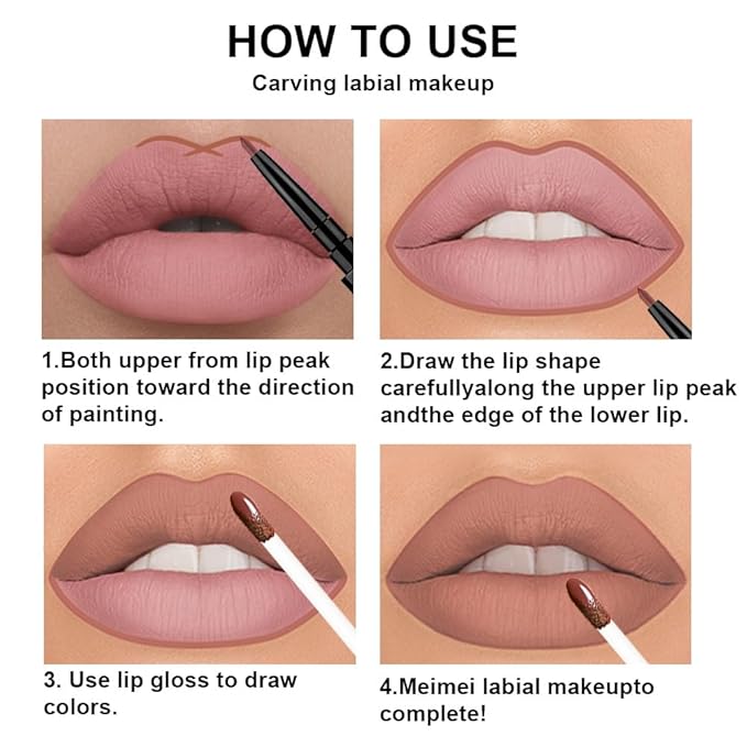 evpct 3Pcs Pale Neutral True Nude Matte Lip Liner & Liquid Lipstick Stain Makeup Set for Women, Lip Liner Stain Long Lasting Waterproof Smudge Proof, Cruelty Free Lip Makeup 24 hours originales labios