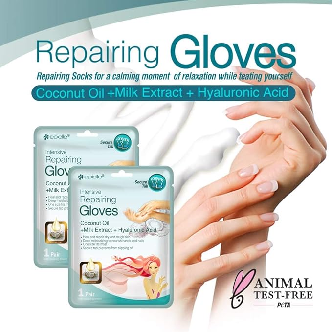 Epielle Intensive Repairing Hand Mask 6 Pairs, Deep Moisturizing Gloves for Dry, Cracked Hands, Self Care Gifts for Women, Spa Kit, Stocking Stuffers, Thanksgiving Essentials