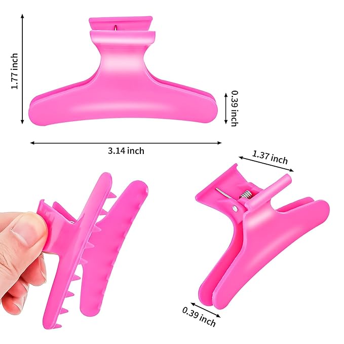 Ondder Hot Pink Hair Clips for Styling Sectioning Butterfly Pro Hair Claws Clamps Clips for Cutting, Styling, Sectioning, Coloring Hair Styling Claw Clips Hair Accessories
