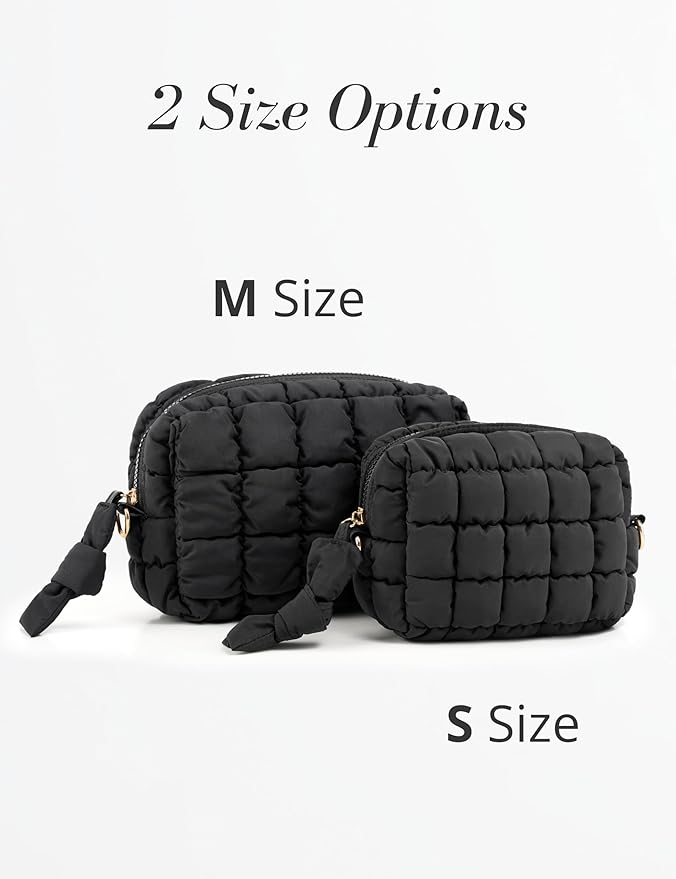 Yarnic Quilted Makeup Bag Cosmetic Bag, Travel Toiletry Bag for Women, Cute Makeup Bag Organizer Puffer Makeup Pouch (M, Khaki)