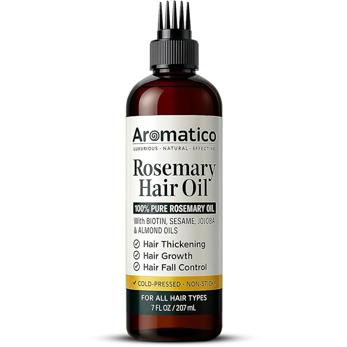 100% Pure Rosemary Oil for Hair Growth, Hair-fall Control & Hair Thickening. Enriched with Sesame, Jojoba & Almond Oils. Non-Sticky Texture. With Applicator Cap - 7 Fl Oz