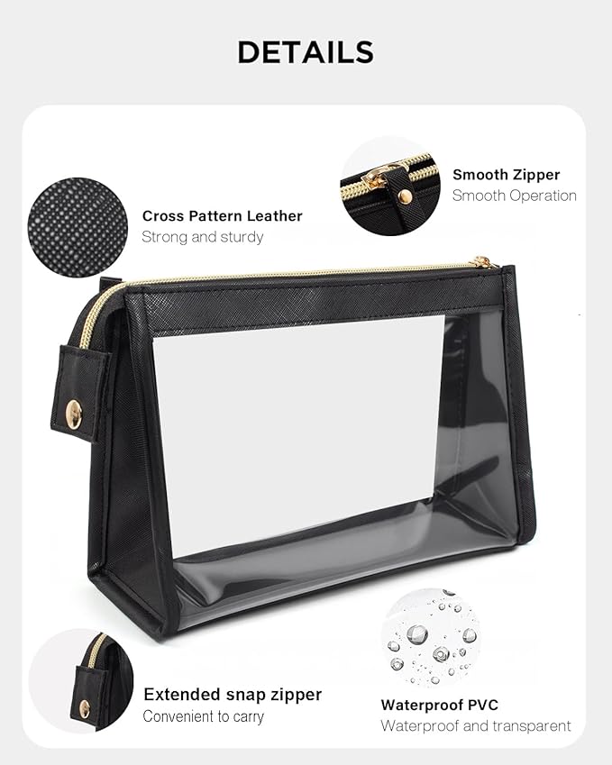 2 Pack Clear Makeup Bag Set Travel Cosmetic Case TSA Approved Toiletry Bag with Zipper Small Make Up Bags for Women Cute Waterproof Carry-on Travel Organizer Car Organizer Bag