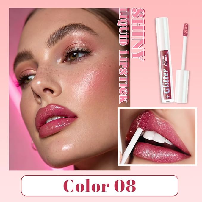 AMY'S DIARY Ruby Wine Glitter Liquid Lipstick, Shimmer Metallic Lip Gloss, Long-Lasting Waterproof Lip Color, High Shine Sparkle Makeup,Lip makeup for woman (8#)