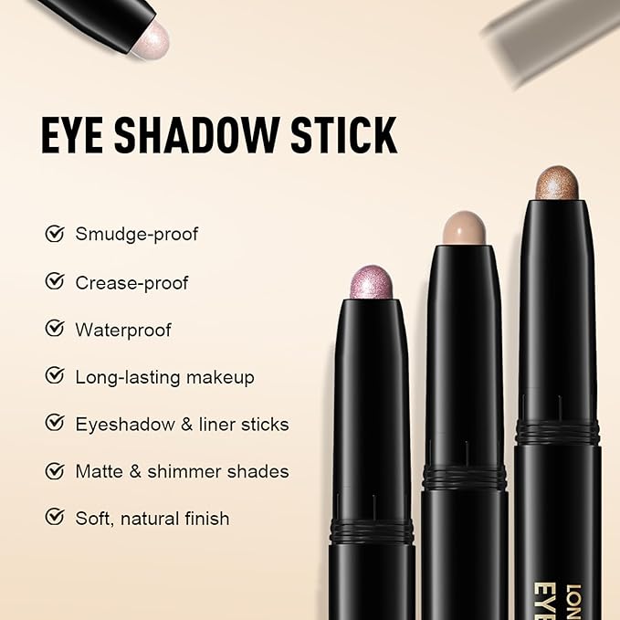Cream Matte Eyeshadow Stick, Dusty Rose Eye Shadow Waterproof Eyeliner Brightener Pencil Crayon Long-Lasting Eye Highlighter Makeup for Women Easy to Use High Pigmented