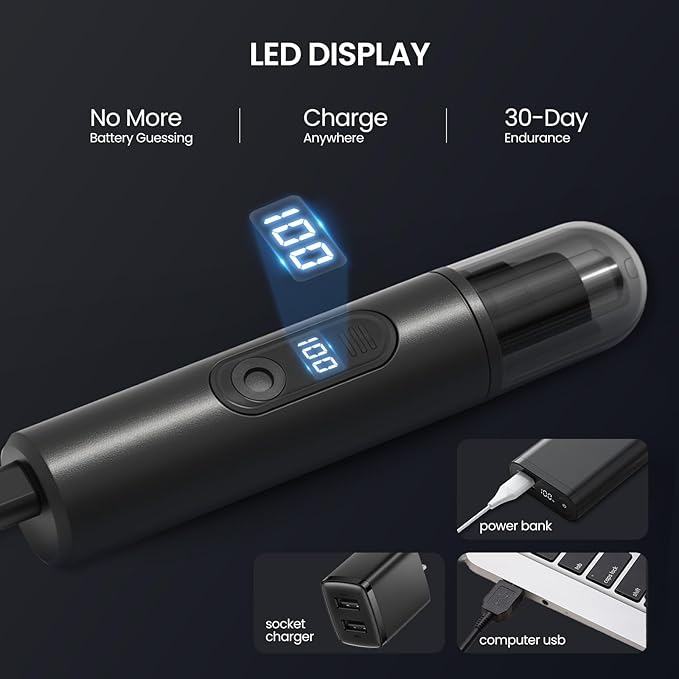 SUERBEATY Nose Hair Trimmer for Men Rechargeable, Electric Nose and Ear Hair Trimmer, Professional Nose Clipper, LED Display, Waterproof, Portable Travel Size, Painless, Black