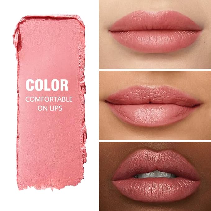 Matte Lipstick Crayon Set for Women, Rose Pink 24 Hour Lipstick Lip Liner Pencil, Neutral Lip Stick Lipliner Long Lasting Waterproof Smudge Proof, Vegan & Cruelty-Free, 01