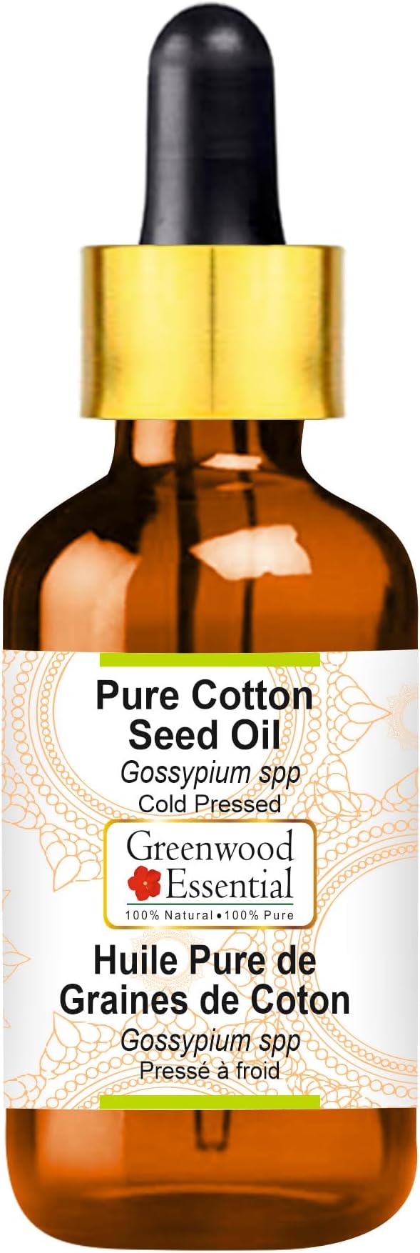 Greenwood Essential Cotton Seed Oil (Gossypium spp) with Glass Dropper | Cold Pressed | Natural | Undiluted | For Diluting Essential Oils | For Skin & Massage | Men & Women | 5ml (0.16 oz)