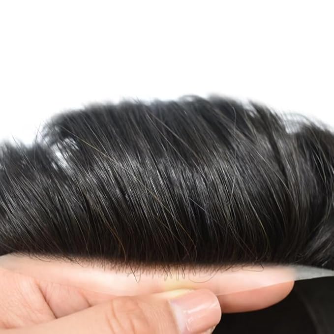FACE MIRACLE Toupee for Men French Lace Hairpiece Human Hair Replacement System Skin PU Mens Toupee Hair Wigs for Man V-Looped Front Hair Prosthesis 6"X9" #2 Darkest Brown