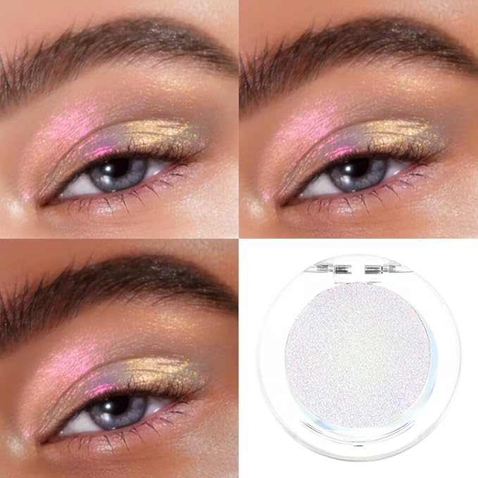 evpct Blonde gold Mermaid pink Holographic Glitter Sparkle Chameleon Chrome Eye Shadow Palette Makeup for Older Women, Duochrome Chromatic Multichrome Metallic iridescent Eyeshadow Palette Singles