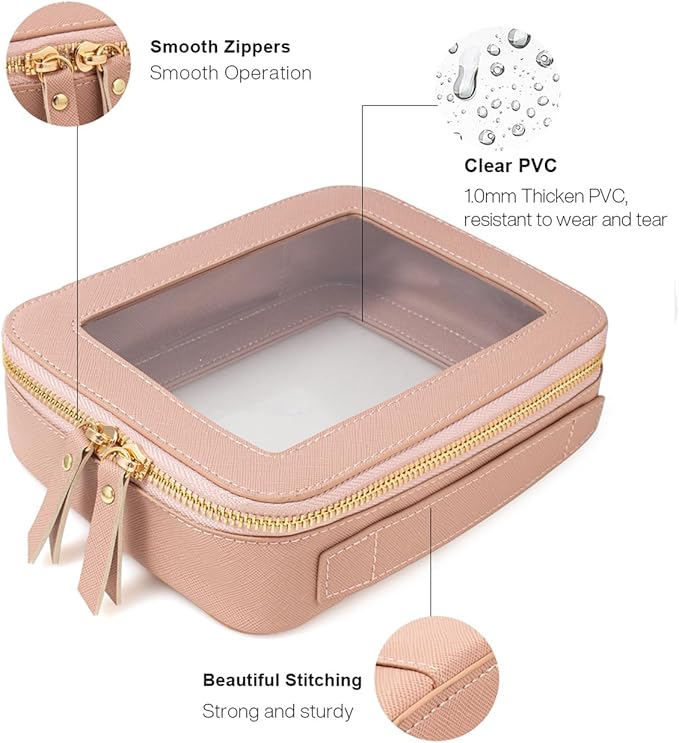 Travel Clear Makeup Bag Set, TSA Approved Cosmetic Bag Case with Zipper Portable Makeup Pouch Toiletry Bag Women Traveling Cosmetic Organizer Storage Bag Car Organizer Car Essentials for Women