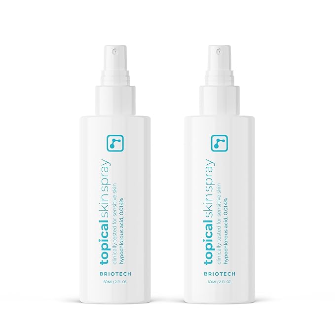 BRIOTECH Topical Skin Spray, Hypochlorous Acid Spray for Sensitive Skin, HOCl Facial Mist, Full Body Support Against Irritation, Calm Redness, Soothe Foot & Scalp, 2 oz Travel Size (2 Pack)