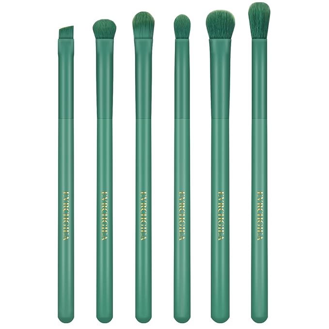 Eye Makeup Brush Set, 6 Pcs Professional Blending Eyeshadow Makeup Brushes for Concealer Eyebrows Eyeliner, Soft Hairs & Wood Handle (green)…