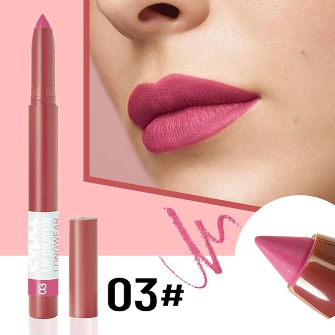 evpct Dusty Rose Lip Liner Crayon Pencils Set for Women, Purple Beige Matte Lip Stick Crayon Long Lasting, Lips Pencil Liner and Lipstick Set, Lipliner Pencil, 24 Hours Lipstick, Built-in Sharpener 03