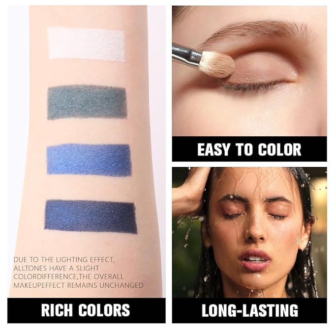 evpct Eyeshadow Quad Palette, White Cyan Royal Dark Blue Green Glitter Shimmer Metallic Matte High Pigment Mini Eye Shadow Palette Makeup for older Women, Smudge Proof Vegan Cruelty-free Night Mayhemt